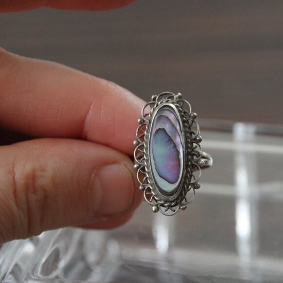Abalone Mexico Silver Plate Filigree Ring Size 5.25 - Picture 8 of 10